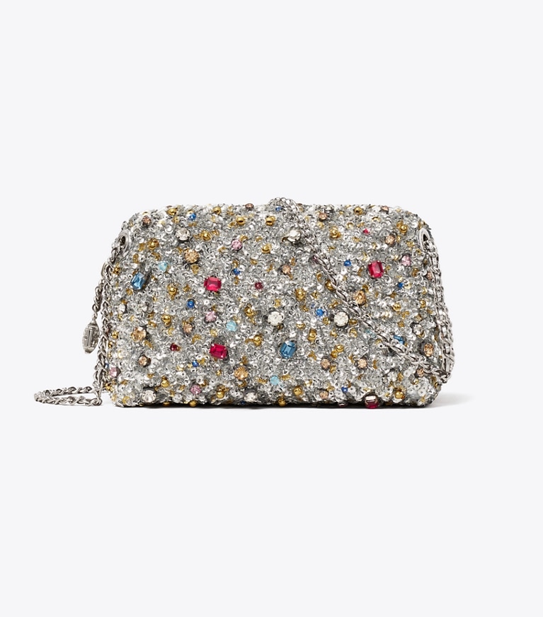 Tory Burch diseñador bolsos bandolera Bandolera suave con adornos Fleming en Multi Stone frente