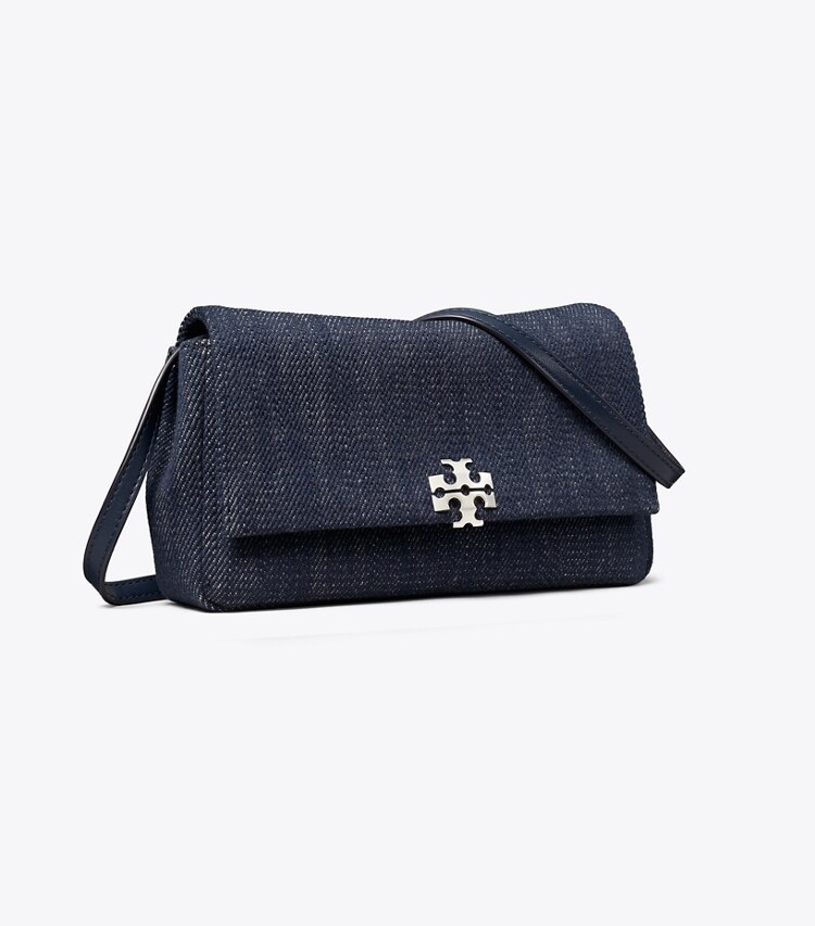 Tory Burch diseñador bolsos bandolera Bandolera tipo billetera de mezclilla Charlie en Midnight ángulo