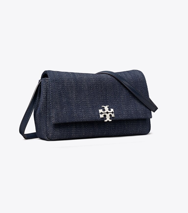 Tory Burch diseñador bolsos bandolera Bandolera tipo billetera de mezclilla Charlie en Midnight ángulo