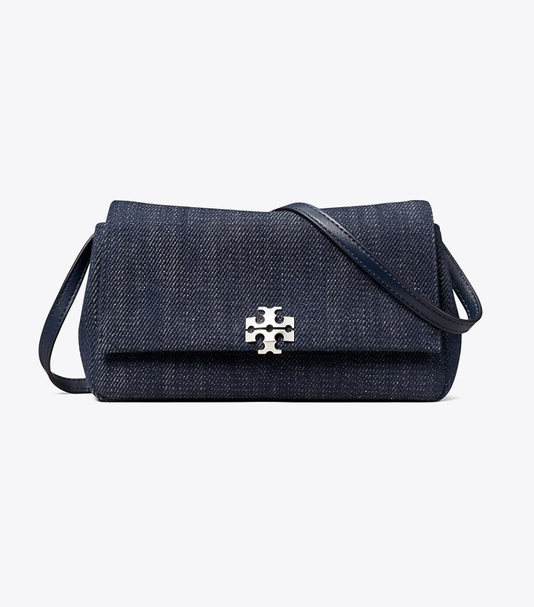 Tory Burch diseñador bolsos bandolera Bandolera tipo billetera de mezclilla Charlie en Midnight frente