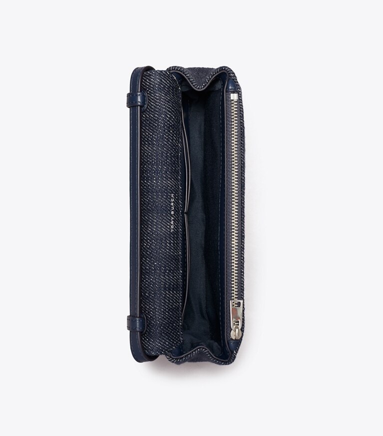 Tory Burch diseñador bolsos bandolera Bandolera tipo billetera de mezclilla Charlie en Midnight vista superior
