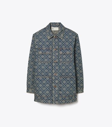 Tory Burch designer jacken Barn-Cargojacke aus Denim in T-Monogram Vintage Wash front
