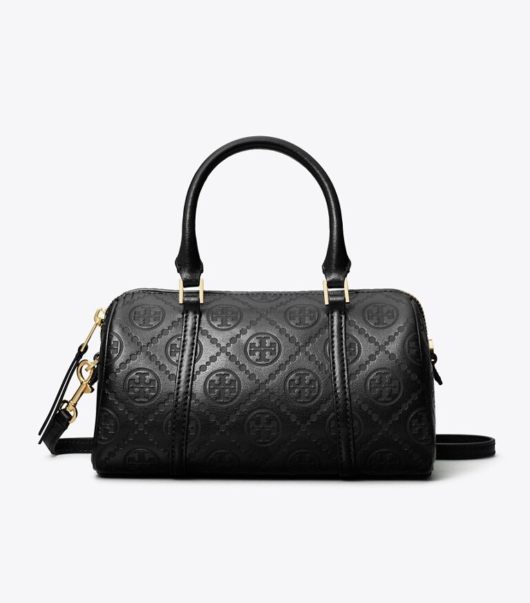 Tory Burch designer borse a spalla Barrel Bag T Monogram Petite in pelle in Black angle