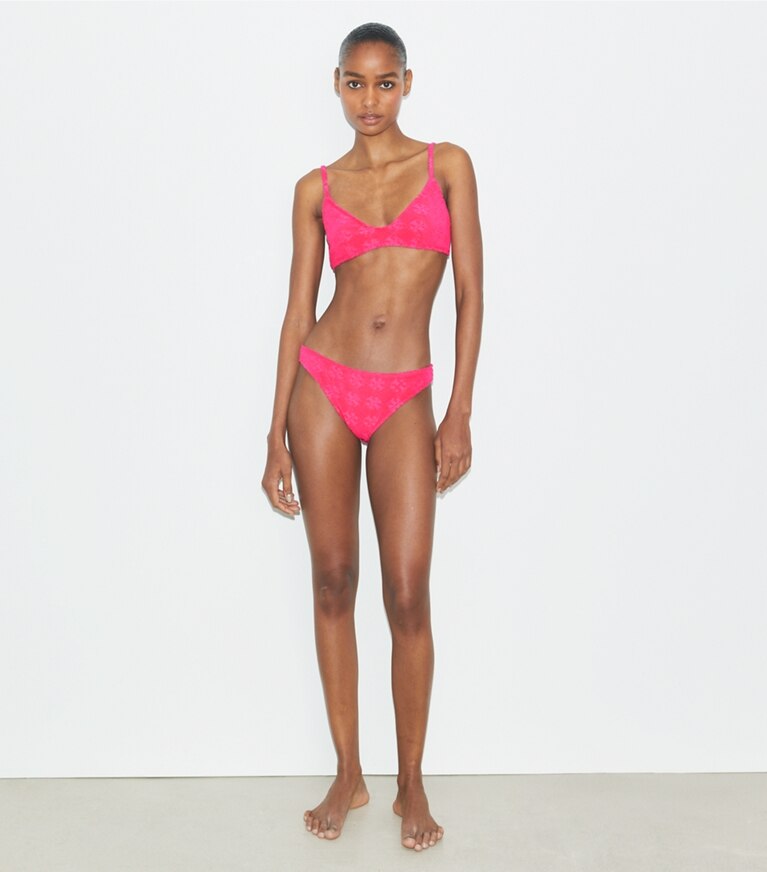 Tory Burch designer deux pieces Bas de bikini en molleton à logo in Bold Pink front