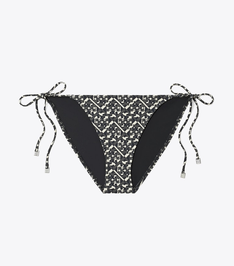 Tory Burch designer deux pieces Bas de bikini ficelle imprimé in Black Prismatic T Monogram Small front