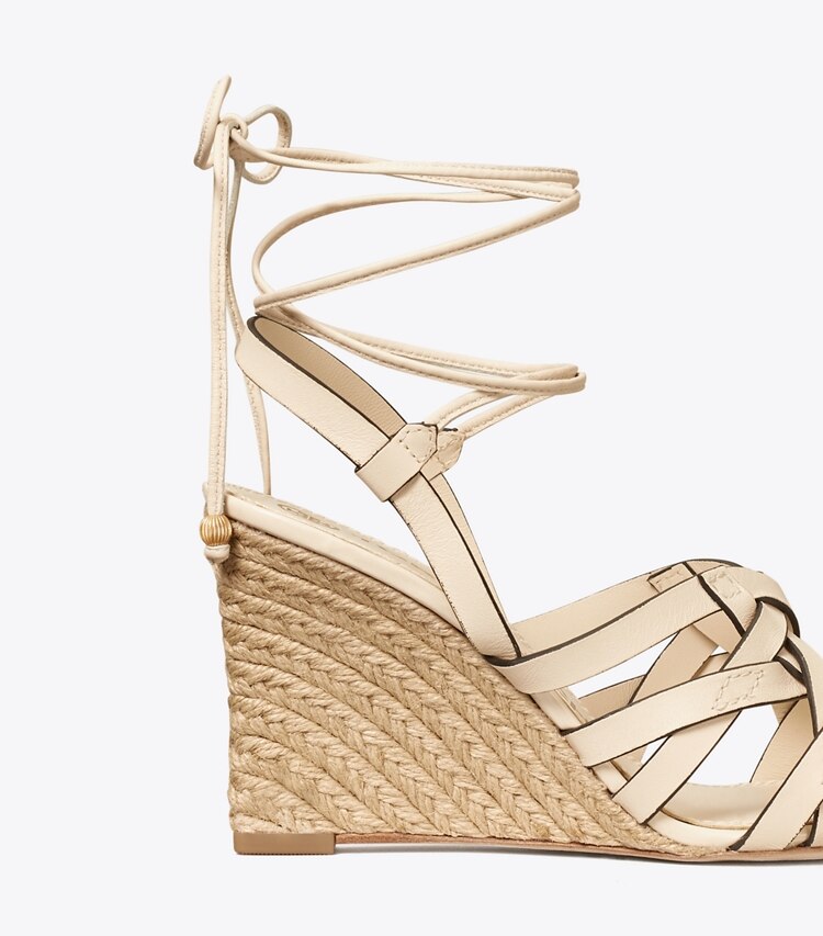 Tory Burch designer espadrilles Basket-Weave Espadrille Wedge in New Cream detail