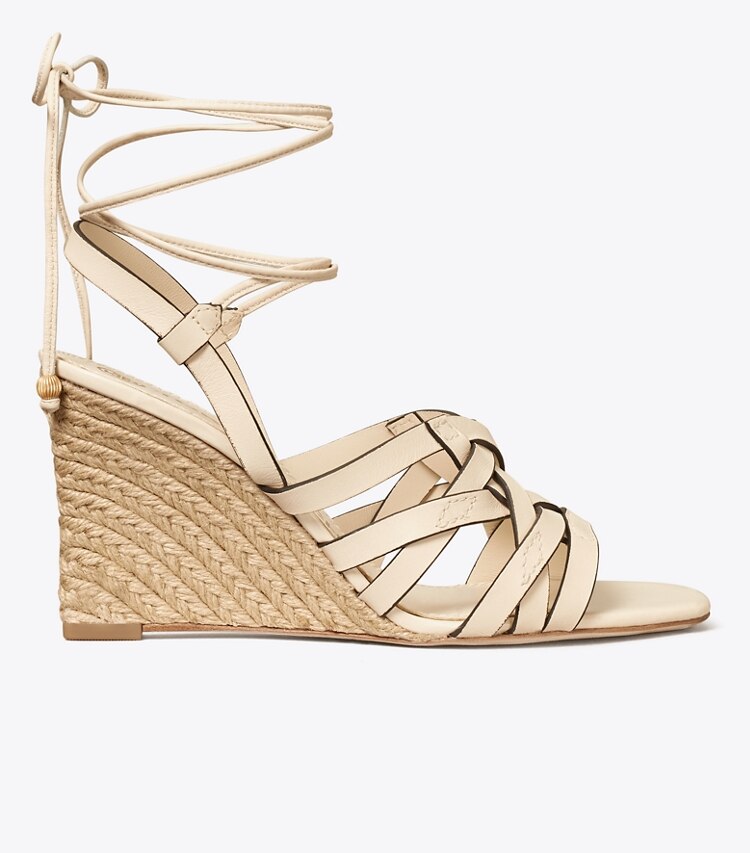 Tory Burch designer espadrilles Basket-Weave Espadrille Wedge in New Cream side