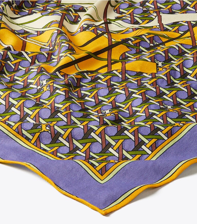 Tory Burch designer scarves Basket-Weave Logo Jersey Neckerchief  in Basket-Weave Purple overhead