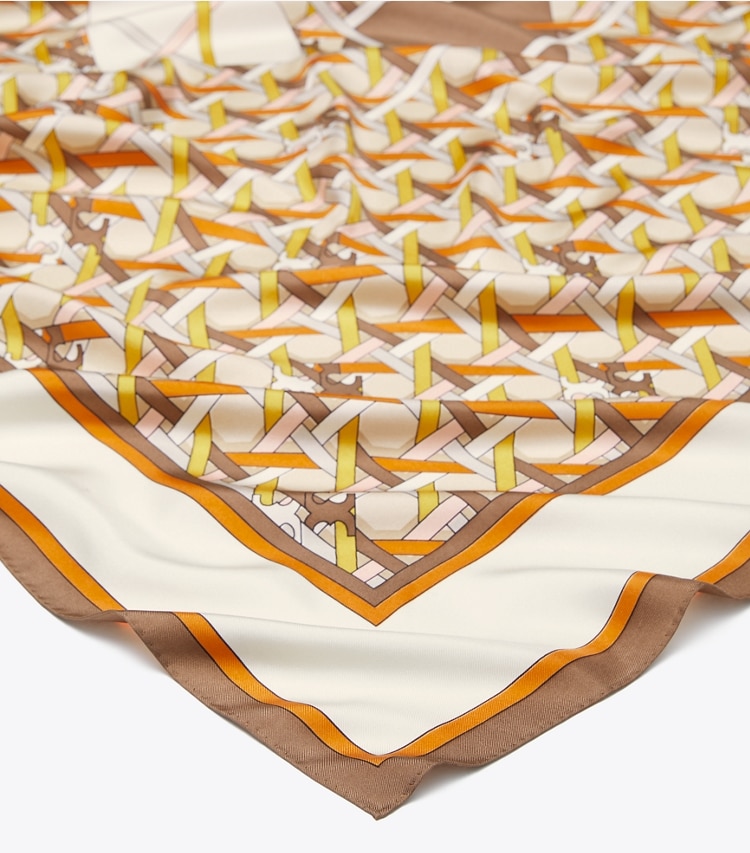 Tory Burch designer scarves Basket-Weave Logo Oversized Square Scarf in BUTTERMILK BASKETWEAVE detail