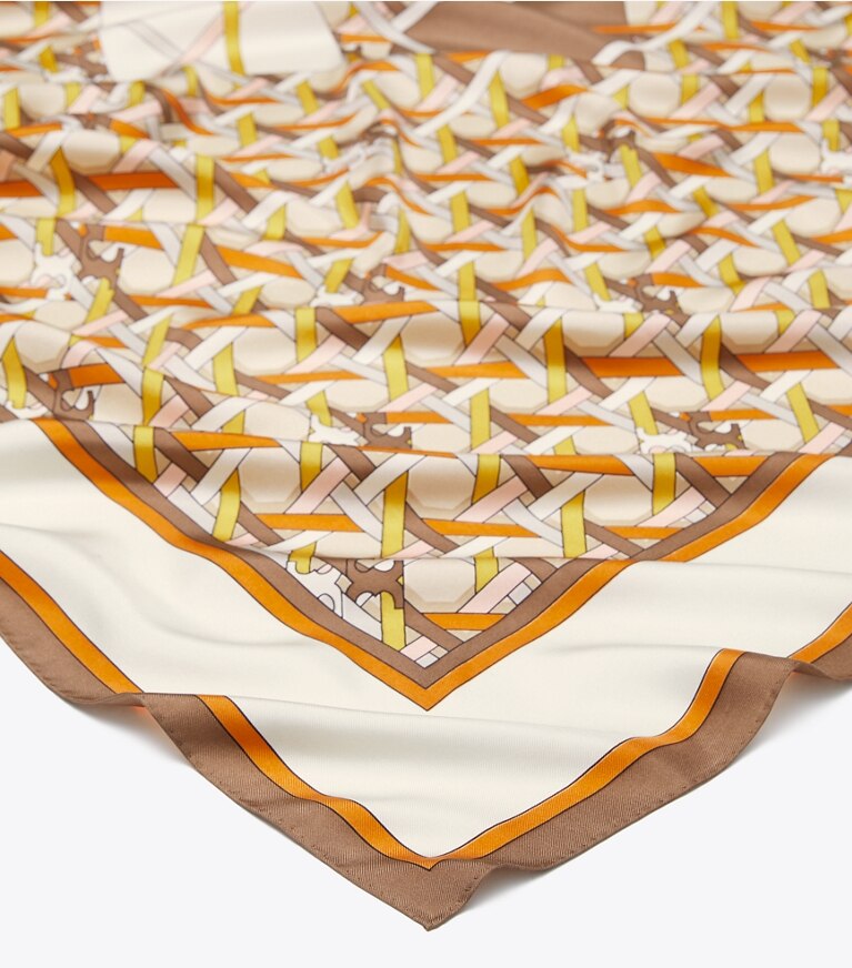 Tory Burch designer scarves Basket-Weave Logo Oversized Square Scarf in BUTTERMILK BASKETWEAVE overhead