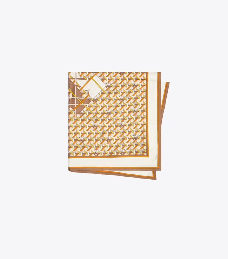 Tory Burch designer scarves Basket-Weave Logo Oversized Square Scarf in BUTTERMILK BASKETWEAVE overhead