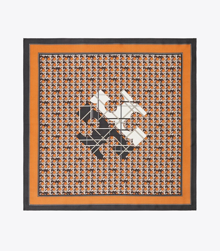 Tory Burch designer scarves Basket-Weave Logo Silk Neckerchief in BASKET-WEAVE overhead