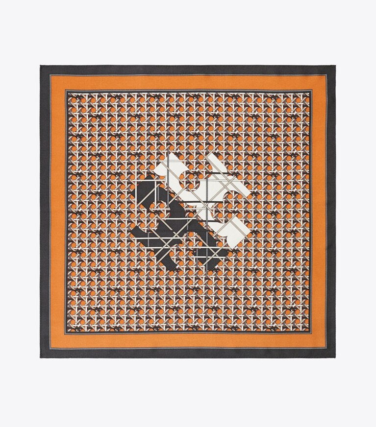 Tory Burch designer scarves Basket-Weave Logo Silk Neckerchief in BASKET-WEAVE overhead