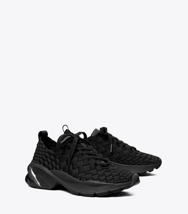 Tory Burch designer baskets Baskets Good Luck en cuir tressé in PERFECT BLACK angle