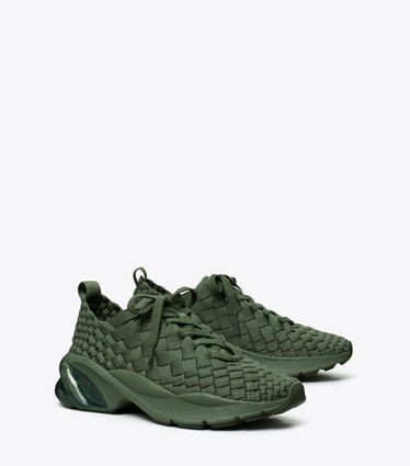 Tory Burch designer baskets Baskets Good Luck en cuir tressé in DARK GREEN angle