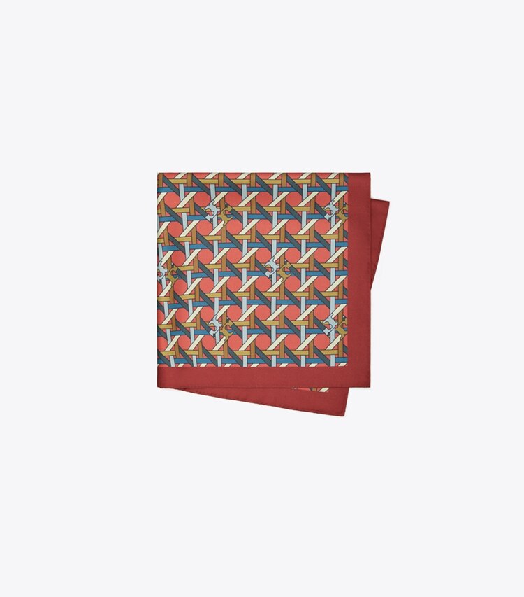 Tory Burch designer scarves Basketweave Double-Sided Neckerchief in Mustard Basketweave/Red Basketweave folded