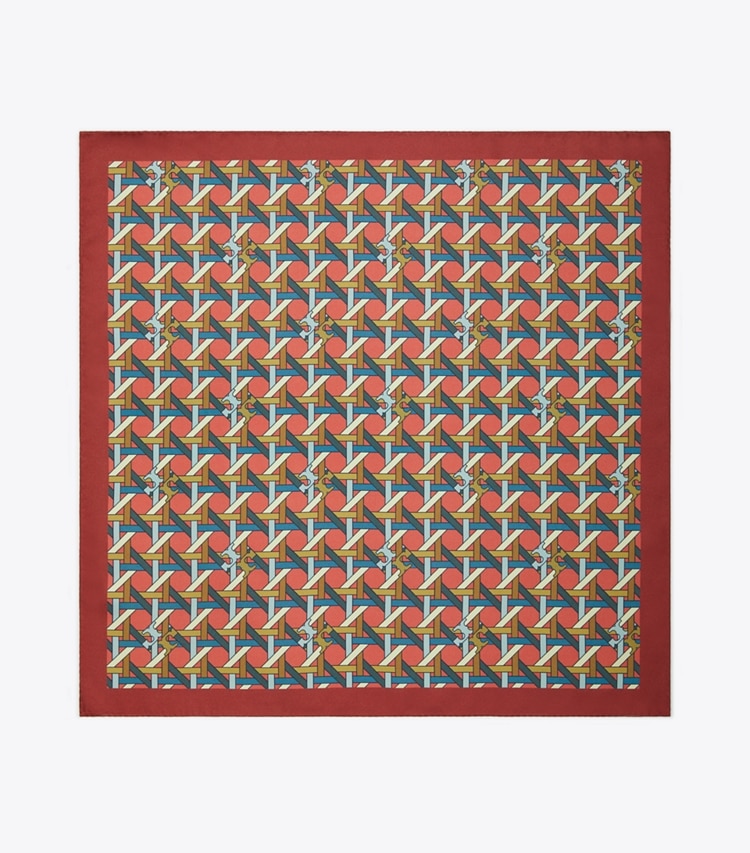 Tory Burch designer scarves Basketweave Double-Sided Neckerchief in Mustard Basketweave/Red Basketweave overhead