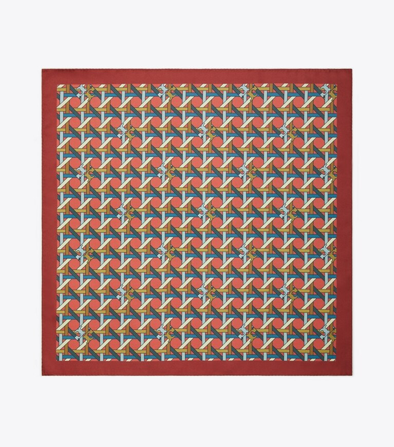 Tory Burch designer scarves Basketweave Double-Sided Neckerchief in Mustard Basketweave/Red Basketweave overhead