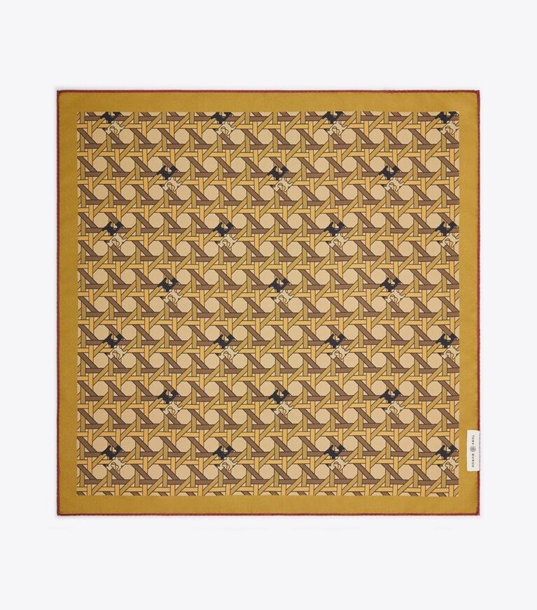 Tory Burch designer scarves Basketweave Double-Sided Neckerchief in Mustard Basketweave/Red Basketweave overhead