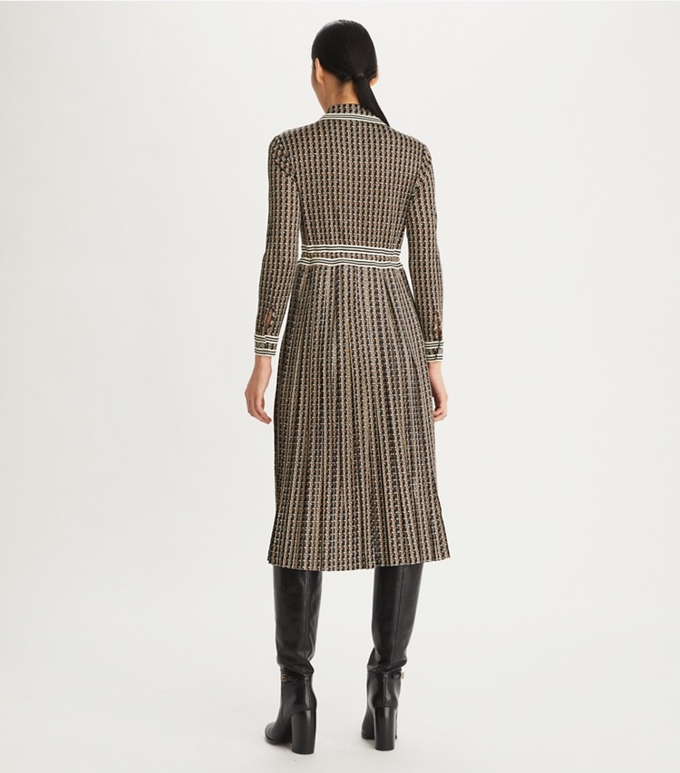 Tory Burch designer dresses Basketweave Knit Shirtdress in Black Basketweave on model back