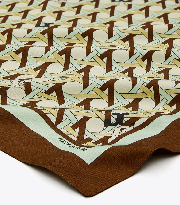 Tory Burch designer scarves Basketweave Neckerchief in Basketweave Brown overhead