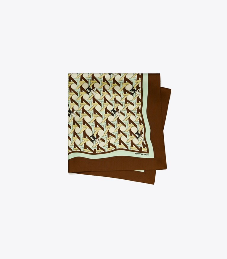 Tory Burch designer scarves Basketweave Neckerchief in Basketweave Brown overhead