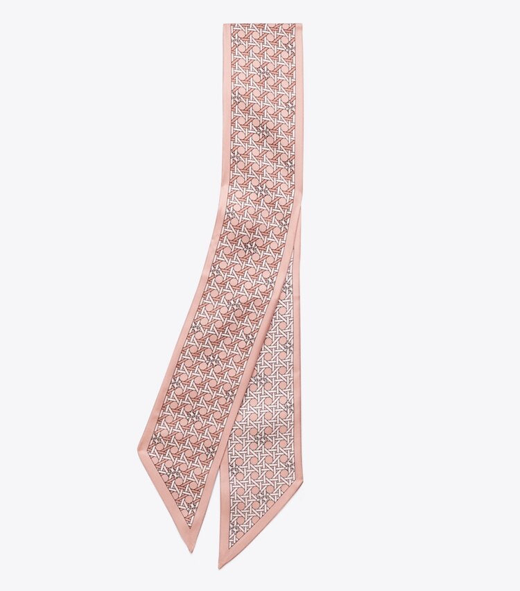 Tory Burch designer scarves Basketweave Ribbon Tie in Winter Peach folded