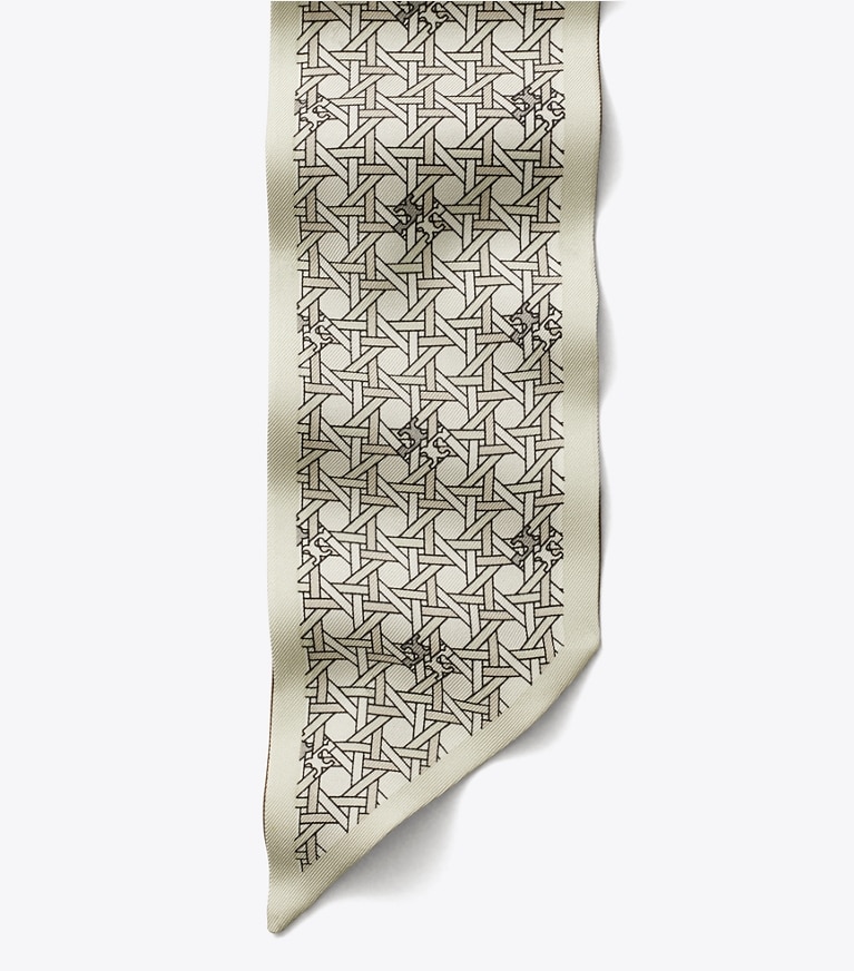 Tory Burch designer scarves Basketweave Silk Ribbon Tie in New Ivory Basketweave overhead