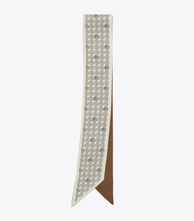 Tory Burch designer scarves Basketweave Silk Ribbon Tie in New Ivory Basketweave folded