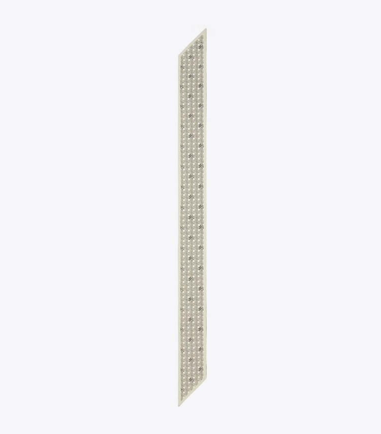 Tory Burch designer scarves Basketweave Silk Ribbon Tie in New Ivory Basketweave overhead