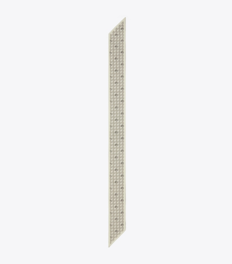 Tory Burch designer scarves Basketweave Silk Ribbon Tie in New Ivory Basketweave overhead