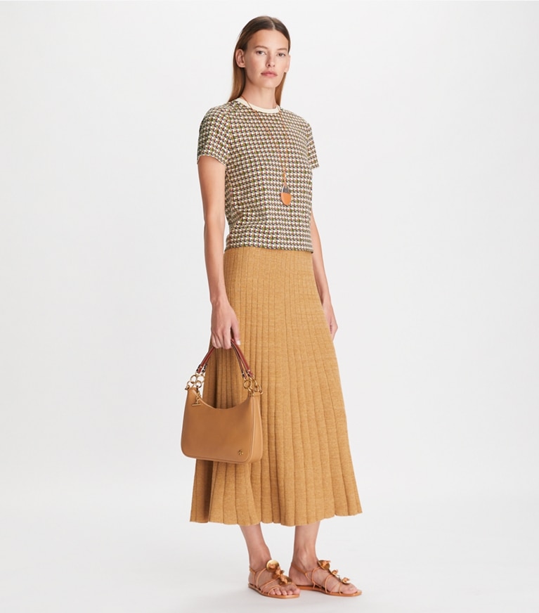 Tory Burch designer tops Basketweave T-Shirt in French Cream front