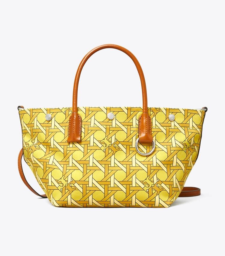 Tory Burch designer tote bags Basketweave Tasche aus Canvas, klein in Saffron Basketweave front