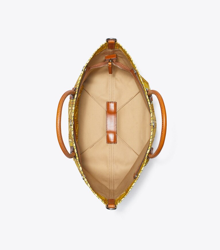 Tory Burch designer tote bags Basketweave Tasche aus Canvas, klein in Saffron Basketweave angle