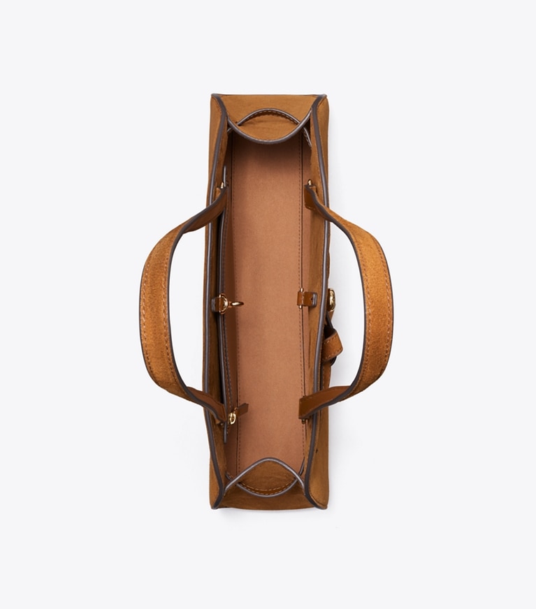 Tory Burch diseñador bolsos de hombro Bauletto de gamuza Romy East-West en Caramel vista superior
