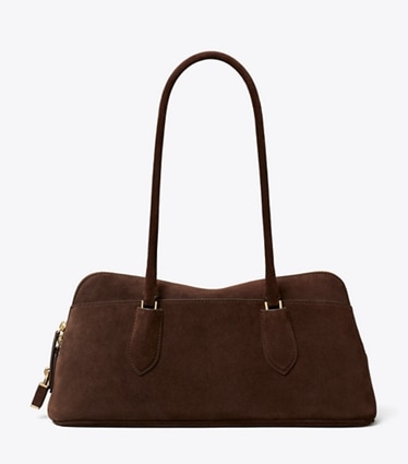 Tory Burch designer bauletto Bauletto East-West Lock in suede in Dark Cocoa front