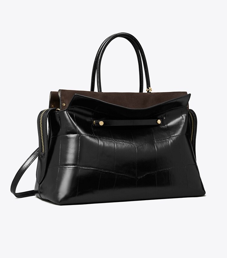 Tory Burch designer bauletto Bauletto Mercer grande con rilievo a coccodrillo in Black angle