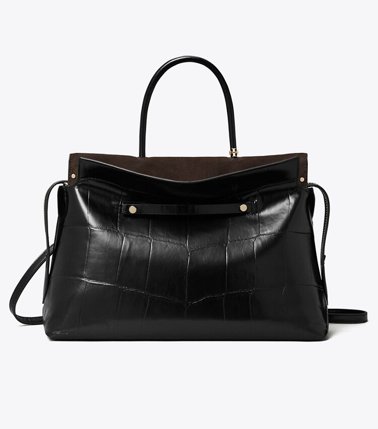 Tory Burch designer bauletto Bauletto Mercer grande con rilievo a coccodrillo in Black front