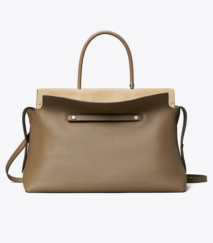 Tory Burch designer bauletto Bauletto Mercer grande in pelle martellata in Wild Mushroom front