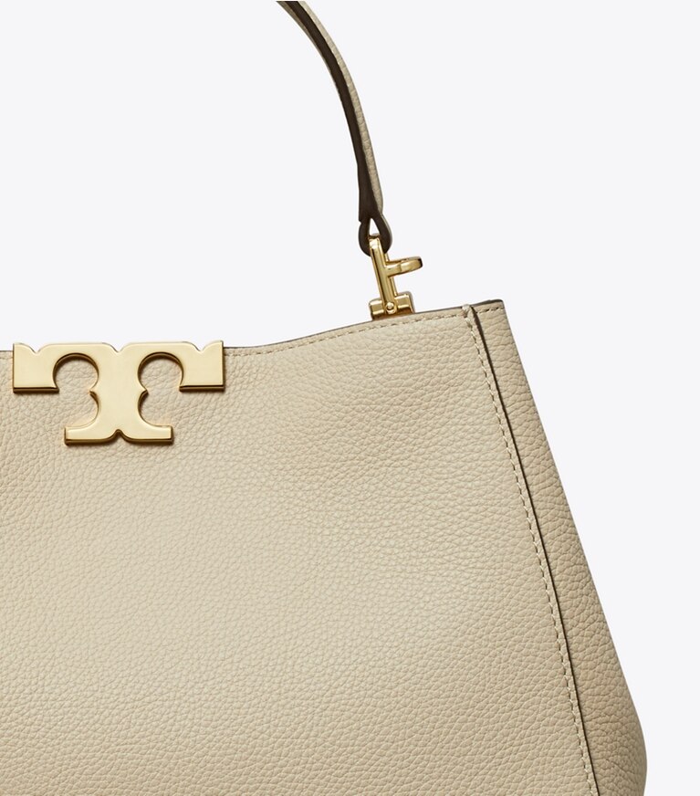 Tory Burch designer bauletto Bauletto morbido medio Eleanor in Light Stone dettaglio