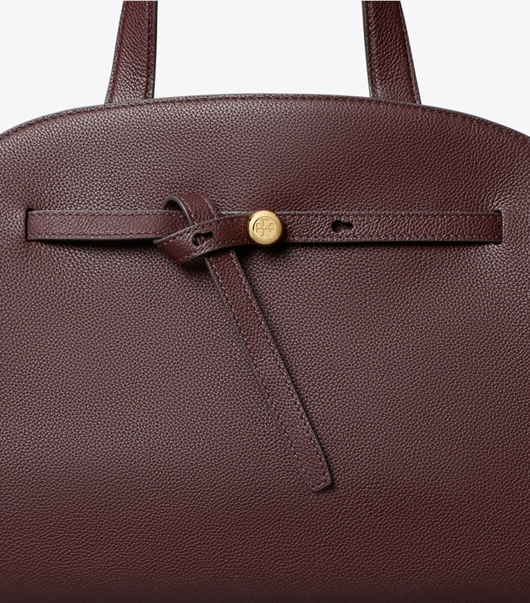 Tory Burch designer sac à main Bauletto Romy dans Dark Carmine détails
