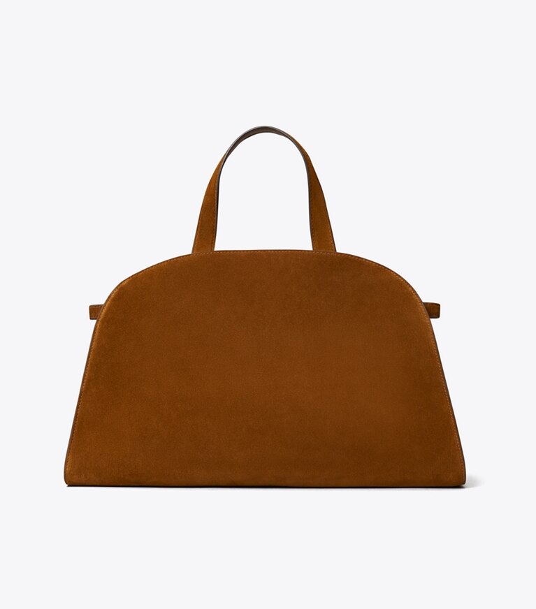 Tory Burch designer sac à main Bauletto Romy en suède dans Caramel retour