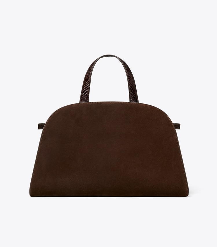 Tory Burch designer sac à main Bauletto Romy en suède dans DARK COCOA retour
