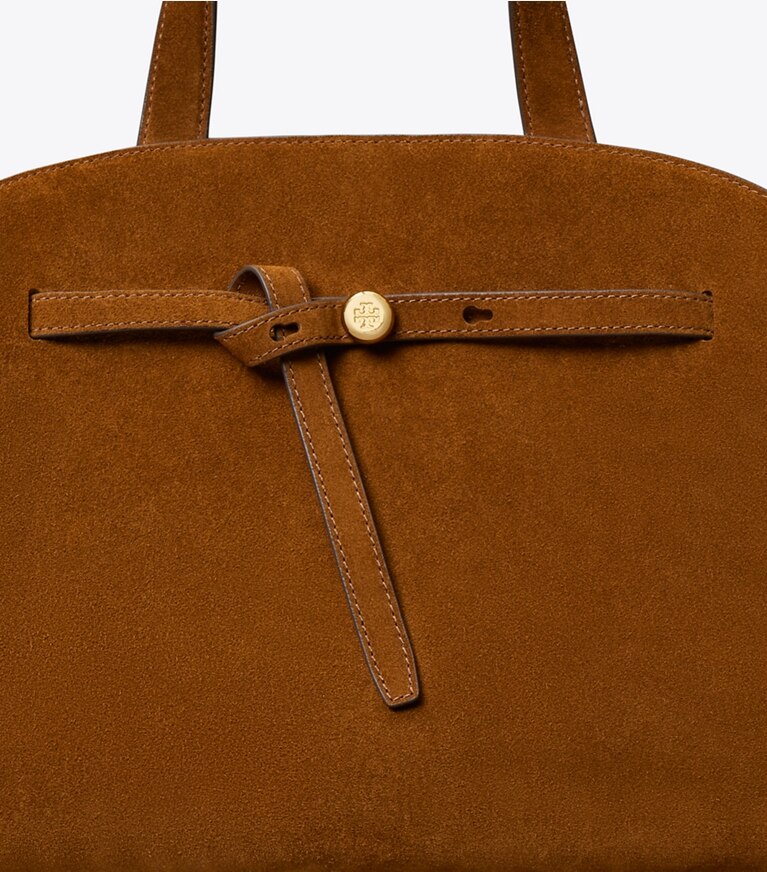 Tory Burch designer sac à main Bauletto Romy en suède dans Caramel détails