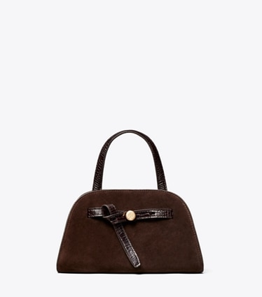 Tory Burch designer borse a spalla Bauletto Romy piccolo in suede in DARK COCOA front