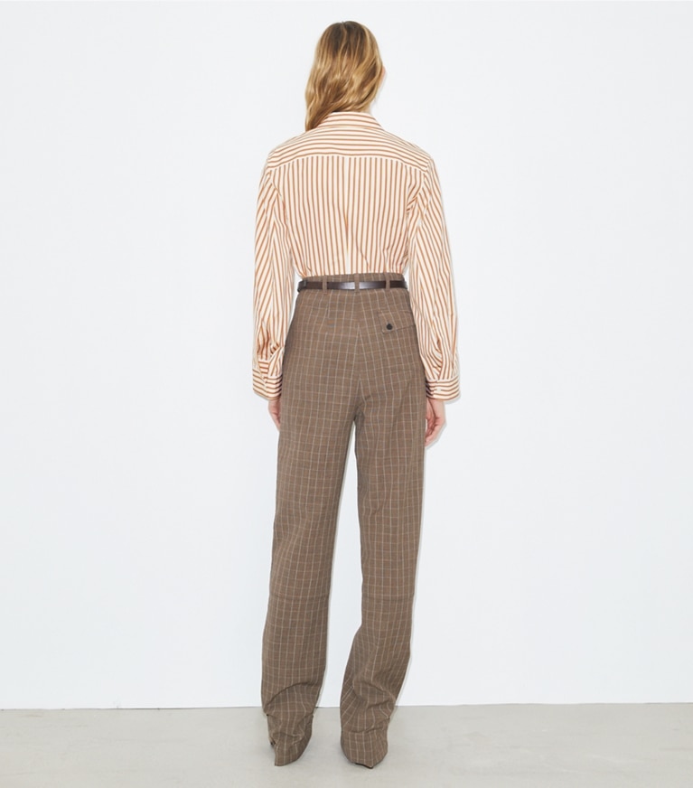 Tory Burch designer oberteile Baumwollhemd mit Glockenärmeln in Yellow Stripe front