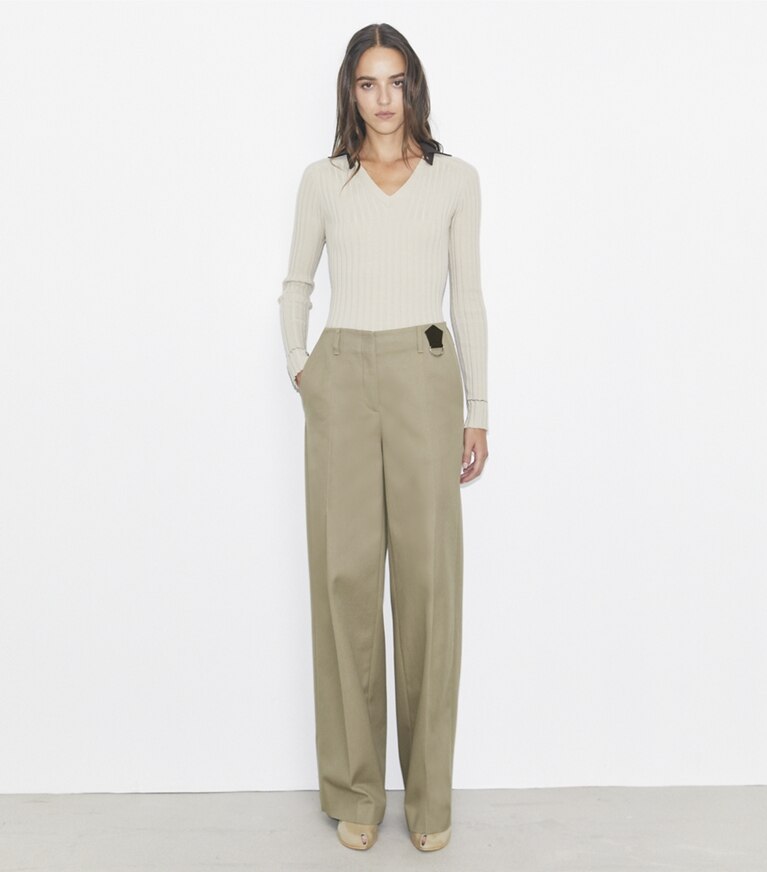 Tory Burch designer unterteile Baumwollhose in Vintage-Optik in Taupe Gray front