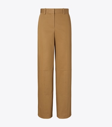 Tory Burch designer unterteile Baumwollhose mit weitem Beinschnitt in Caramel front
