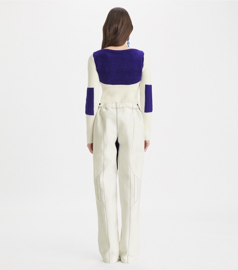 Tory Burch designer unterteile Baumwollhose mit weitem Beinschnitt in Marshmallow front