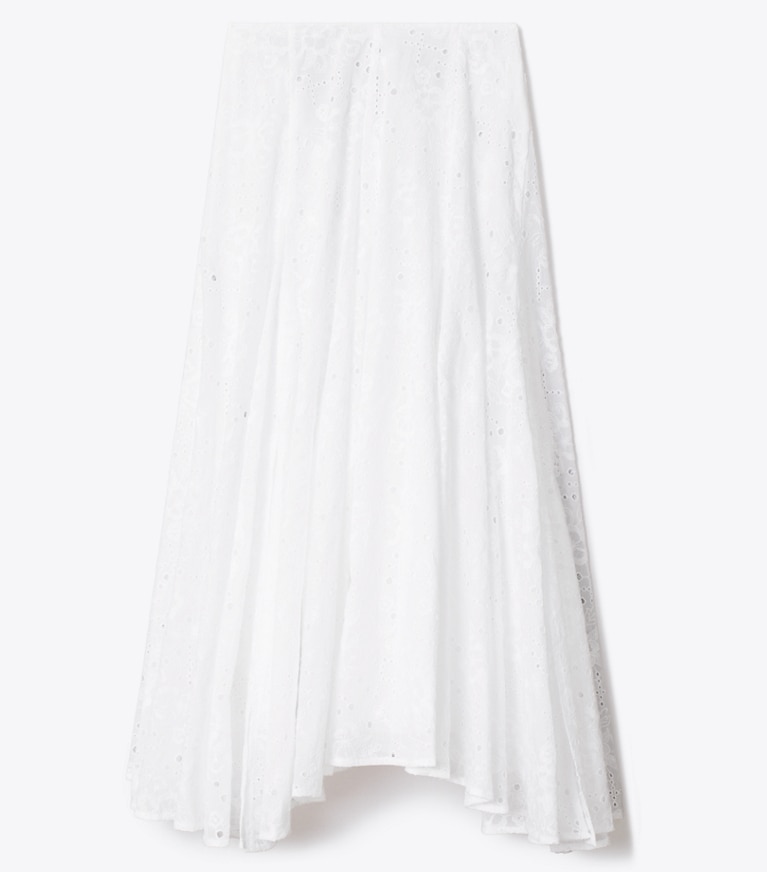 Tory Burch designer unterteile Baumwollrock mit Lochstickerei in White front